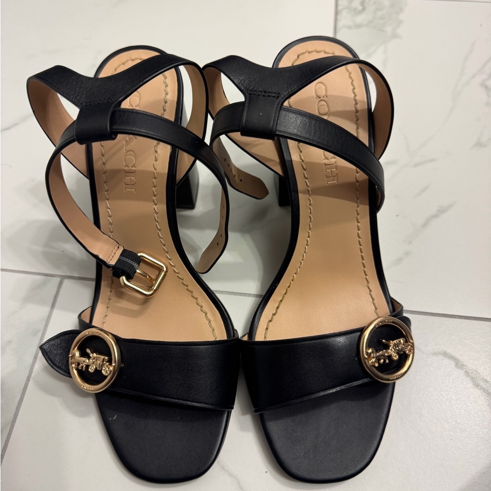Coach Black Heels with Gold Buckle Detail